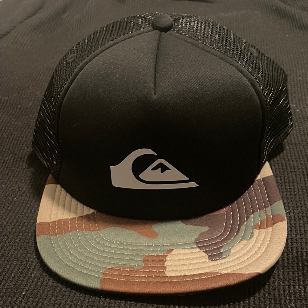 Quiksilver Black and Camouflage Trucker Cap